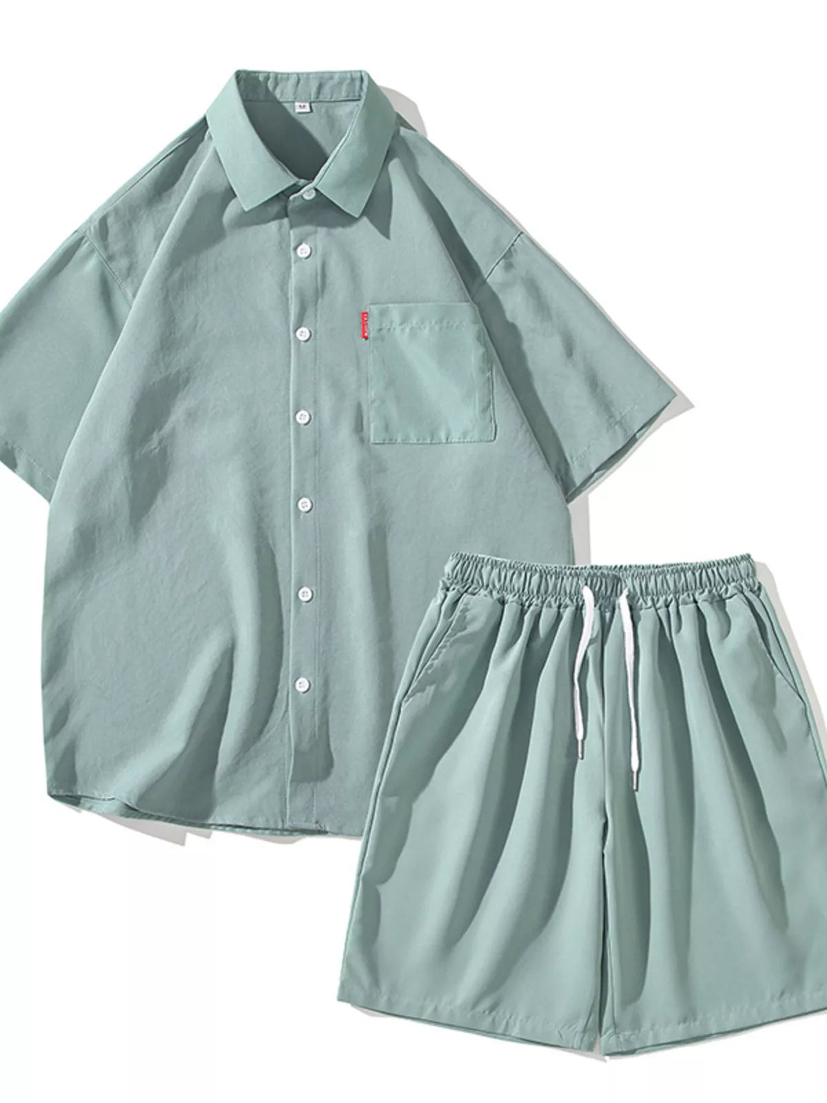 Men's Plus Size Casual Solid Color Shirt & Shorts Set
