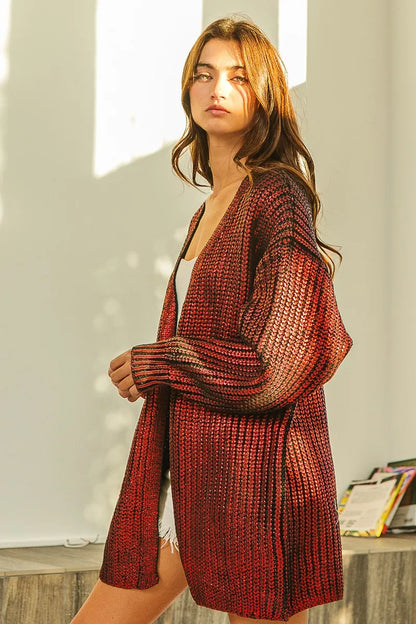 BiBi Metallic Knit V-neck Open Sweater Cardigan