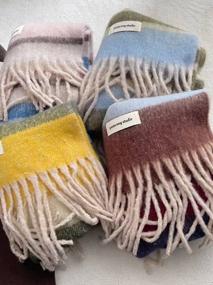 Soft Plaid Tassel Warm Scarf