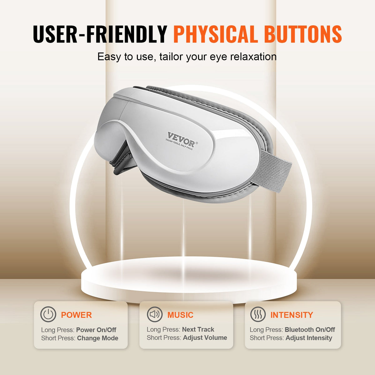 VEVOR Heated Eye Massager Eye Care Device 5 Modes Bluetooth Music 180 Foldable