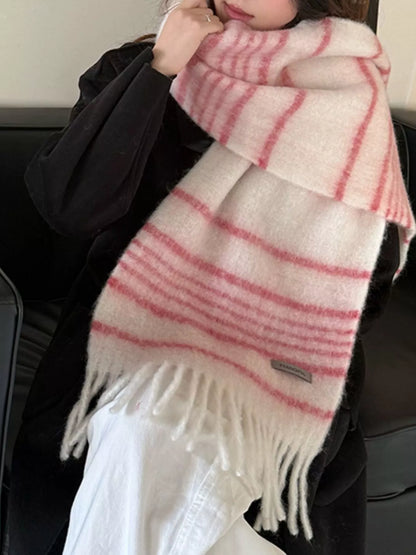 Cozy Striped Fringe Hem Scarf