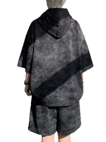 Men's Plus Size Casual Washed Hoodie & Shorts Set