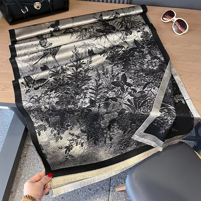Butterfly Print Raw Hem Scarf