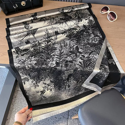 Butterfly Print Raw Hem Scarf