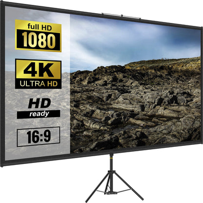 Tripod Projector Screen With Stand 100inch 16:9 4K HD Projection Screen Stand Wrinkle-Free Height Adjustable Portable Screen For Projector Indoor & Outdoor For Movie, Home Cinema, Gaming, Office
