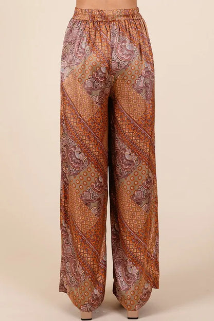 Mittoshop Paisley Patchwork Print Satin Wide Leg Pants