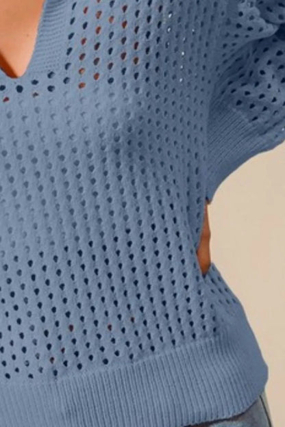 SO ME Open Knit Polo Sweater Top