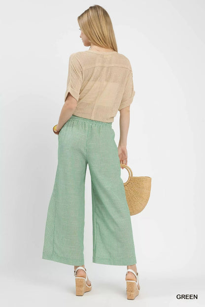 Umgee Linen Blend Striped Wide Leg Pants