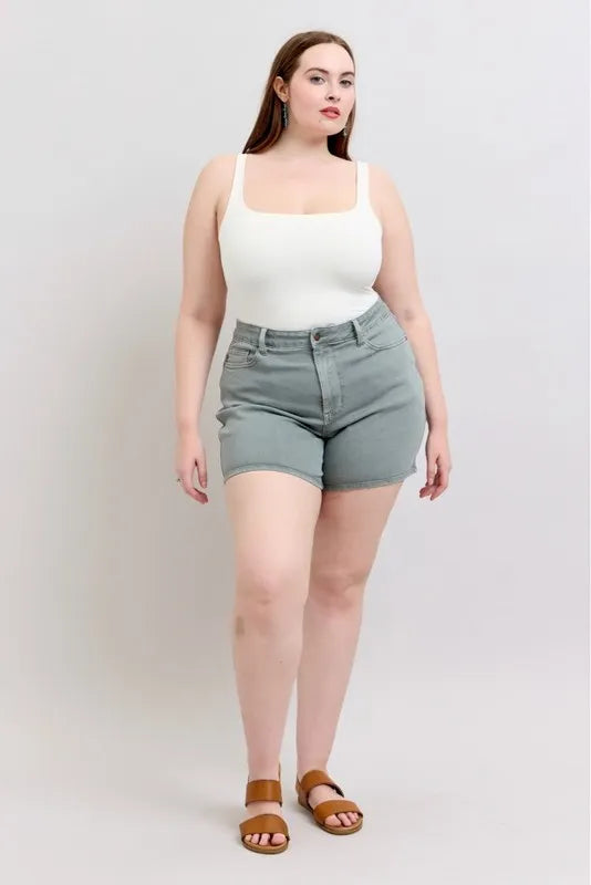 Judy Blue Full Size Hw Garment Dyed & Back Pkt Embroidery Shorts Plus Size