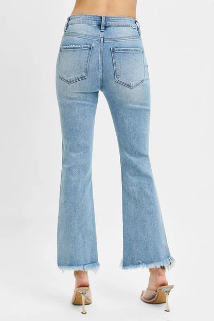 RISEN Full Size High Rise Crop Bootcut Fray Hem Jeans Plus Size