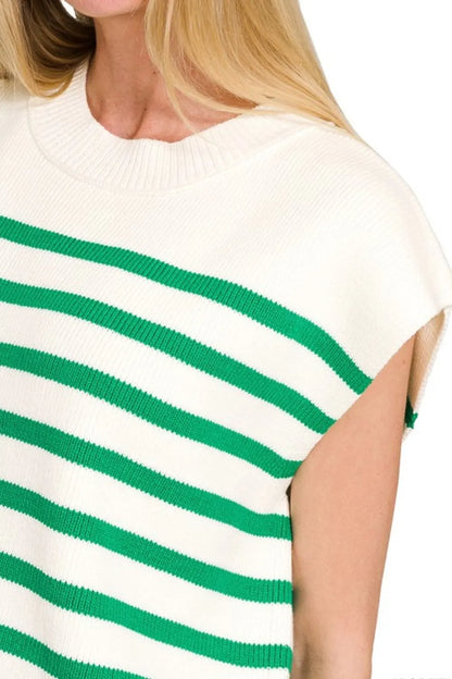 Zenana Oversized Crew Neck Stripe Sweater Vest