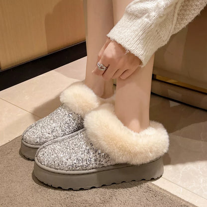 Sequin Round Toe Platform Boots