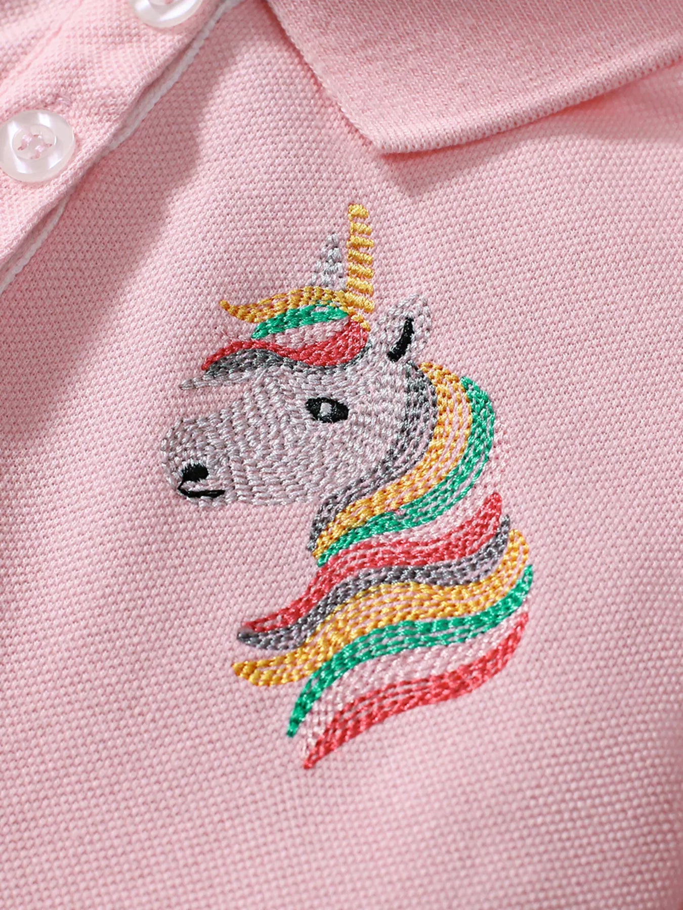 Children's Unicorn Embroidered Polo Collar Dress