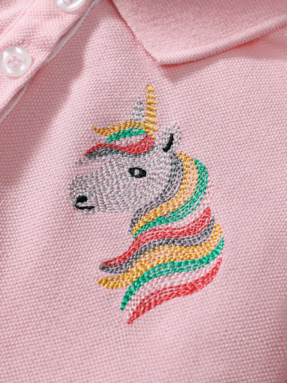 Children's Unicorn Embroidered Polo Collar Dress