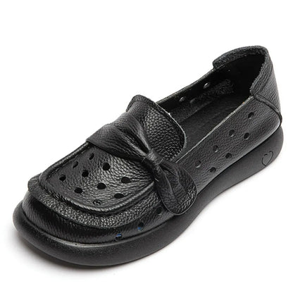 Bow Eyelet Round Toe Flat Loafers