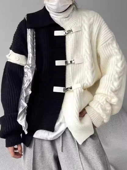 Men's Plus Size Two-Tone Buckle Closure Knit Cardigan
