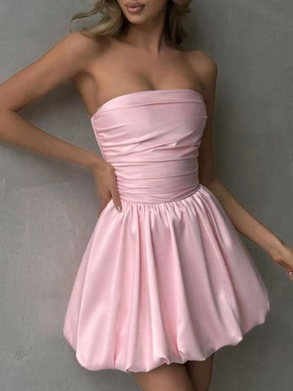 Strapless Ruched Mini Bubble Dress