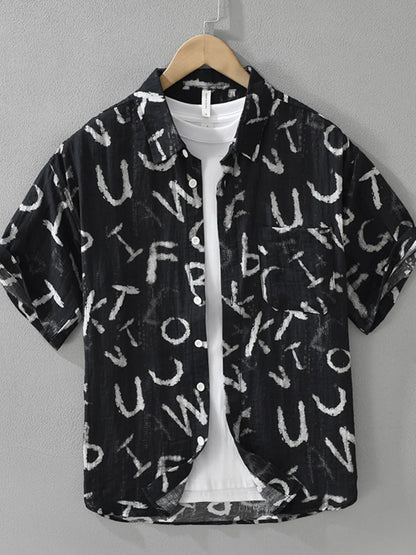 Men's Plus Size Letter Print Short Sleeve Shirt