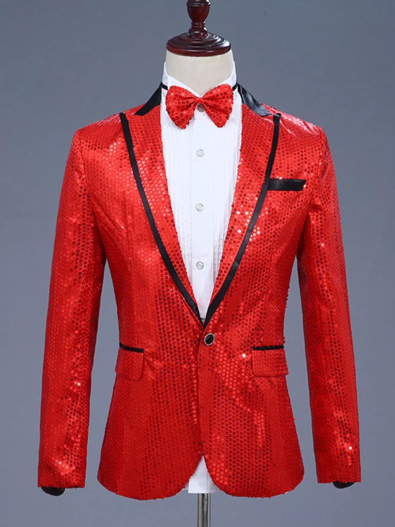Men's Full Size Sequin One Button Long Sleeve Blazer Plus Size