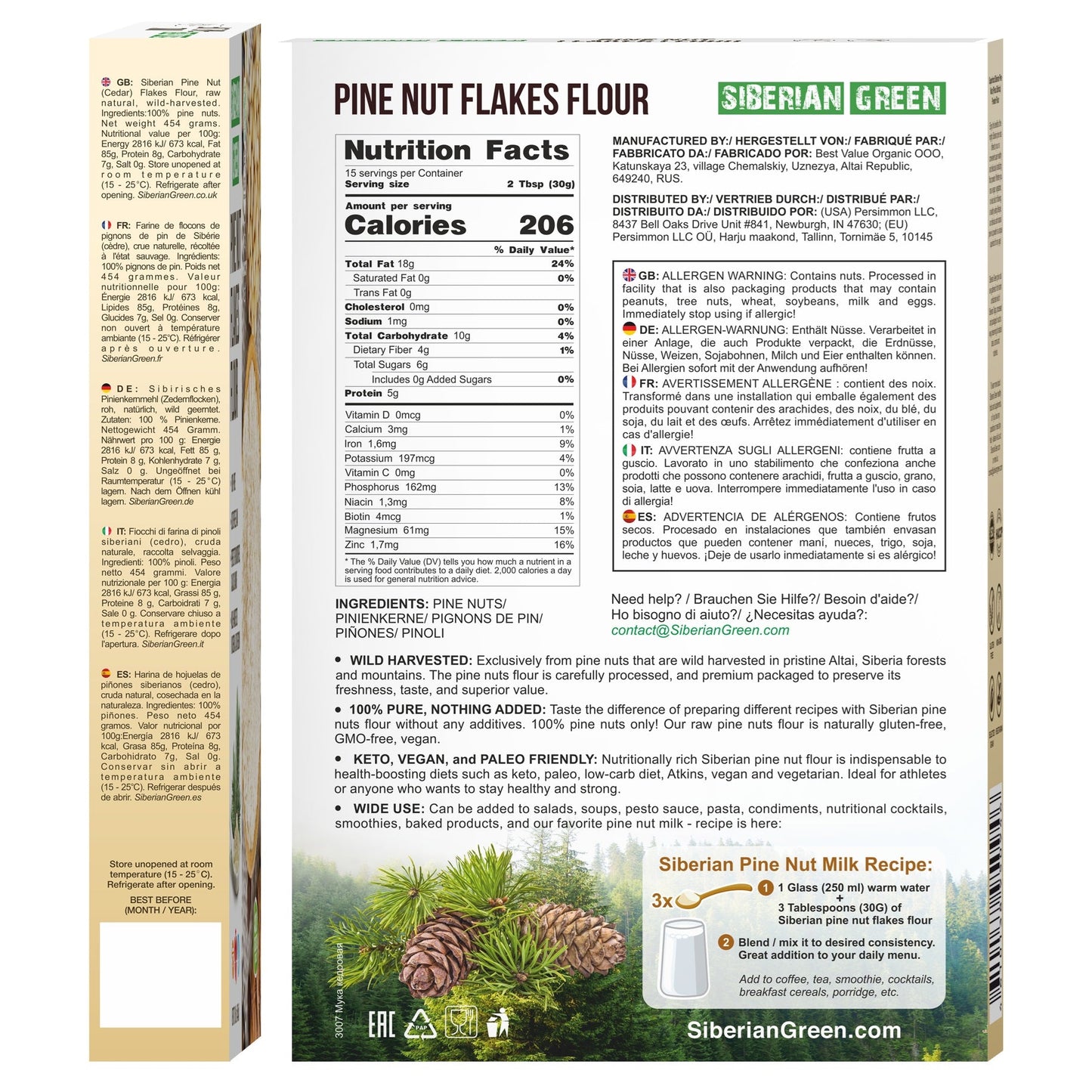 Siberian Pine Nut Flour (Kernel Powder) – 454g / 1 lb