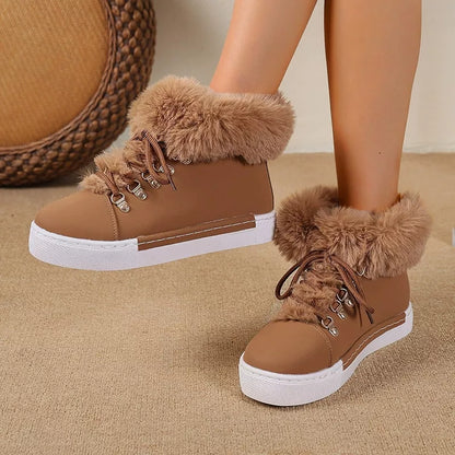 Fuzzy Trim Lace-Up Ankle Boots