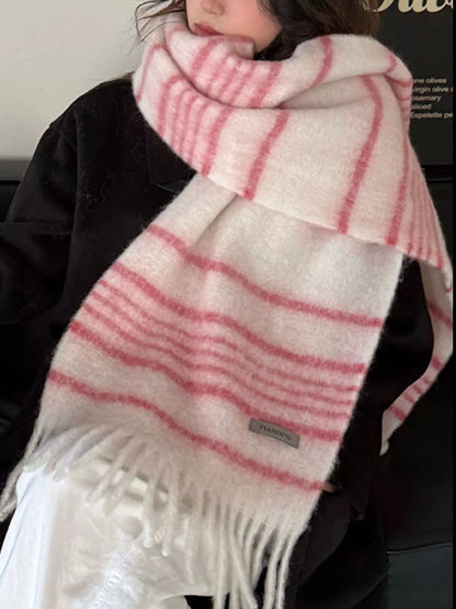 Cozy Striped Fringe Hem Scarf