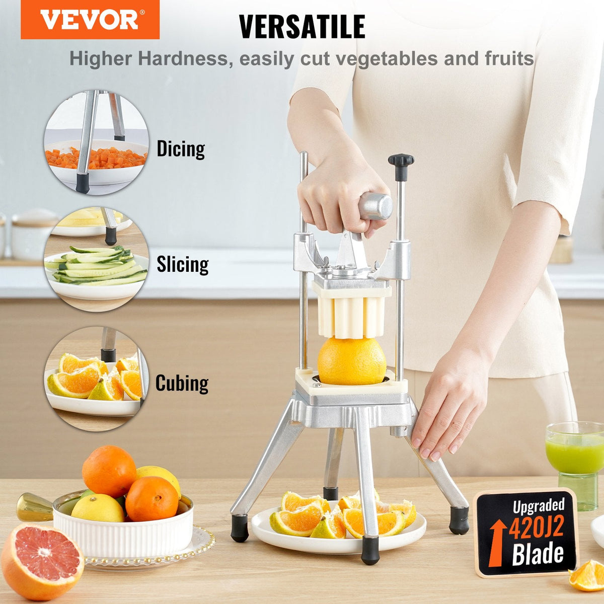 Commercial Vegetable Fruit Chopper, Stainless Steel French Fry Cutter With 4 Blades