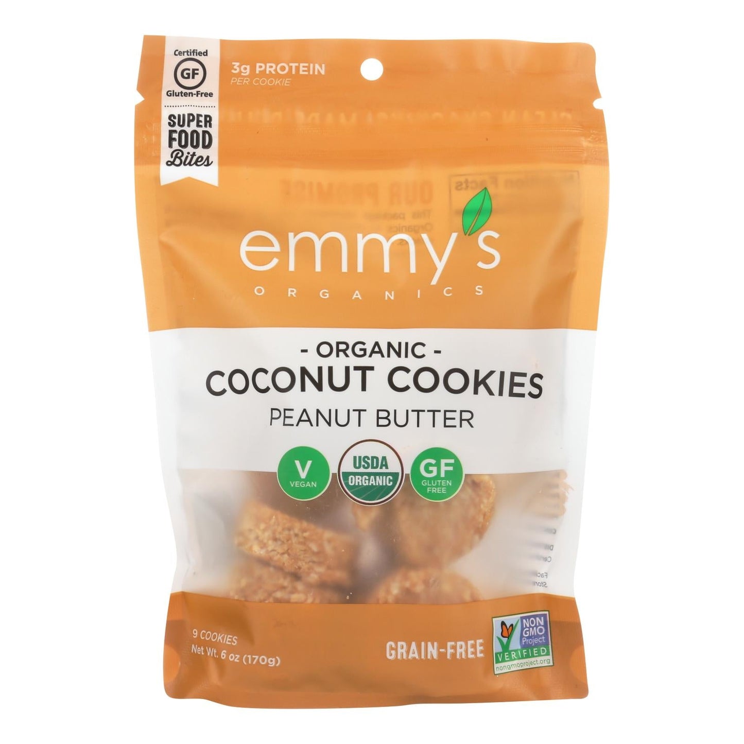 Emmy's Organics Creamy Peanut Butter Organic Coconut Cookies (Pack of 8 - 6 Oz.)