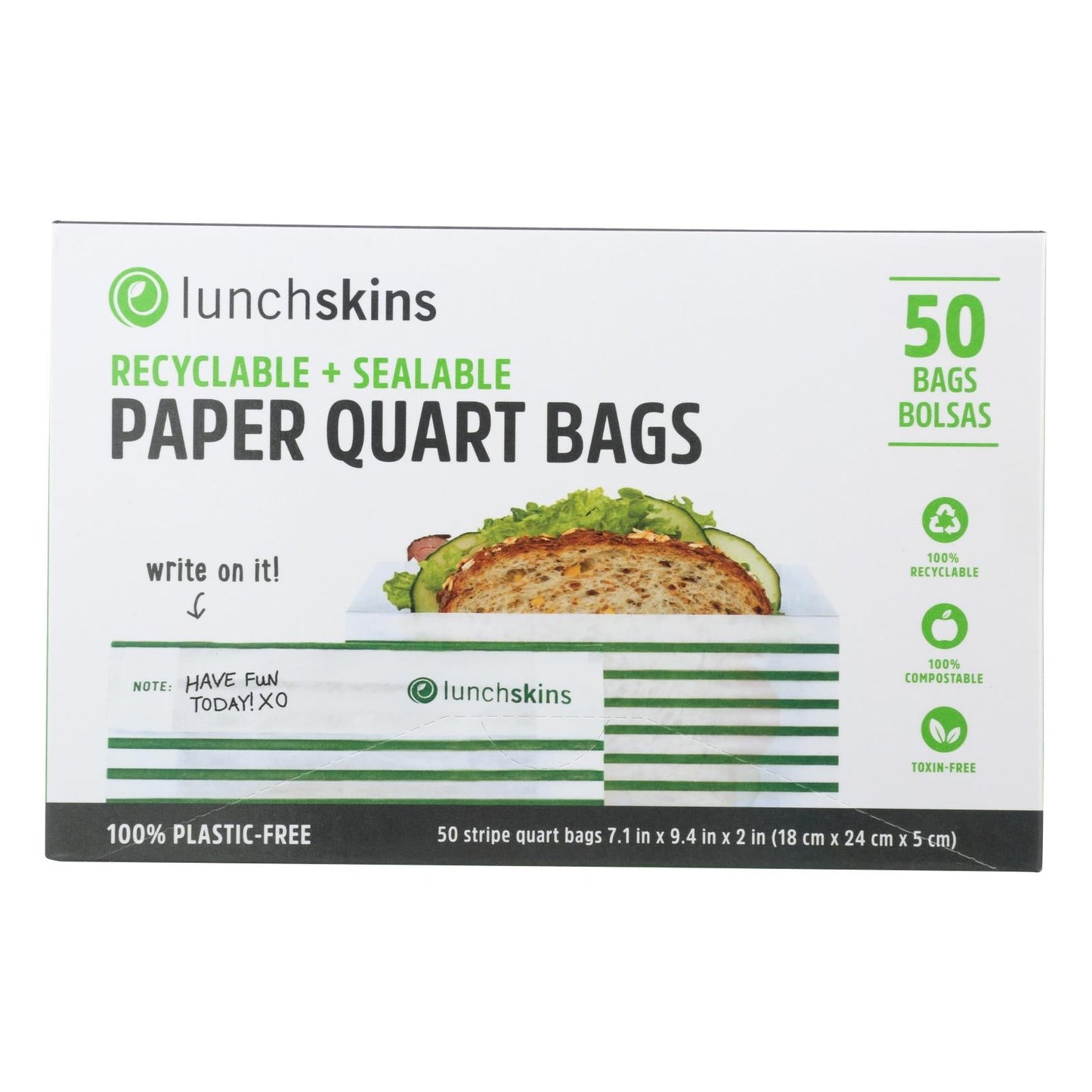 Lunchskins Green Stripe Paper Sandwich Bags - Pack of 50
