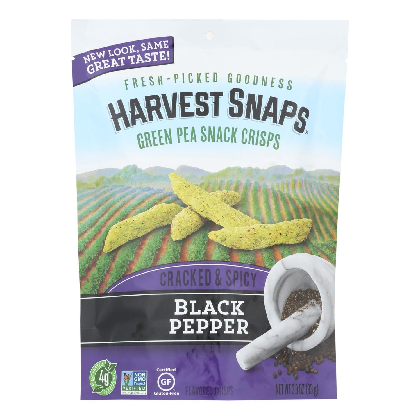 Calbee Harvest Snaps Black Pepper Green Pea Crisps, 3.3 oz, Pack of 12