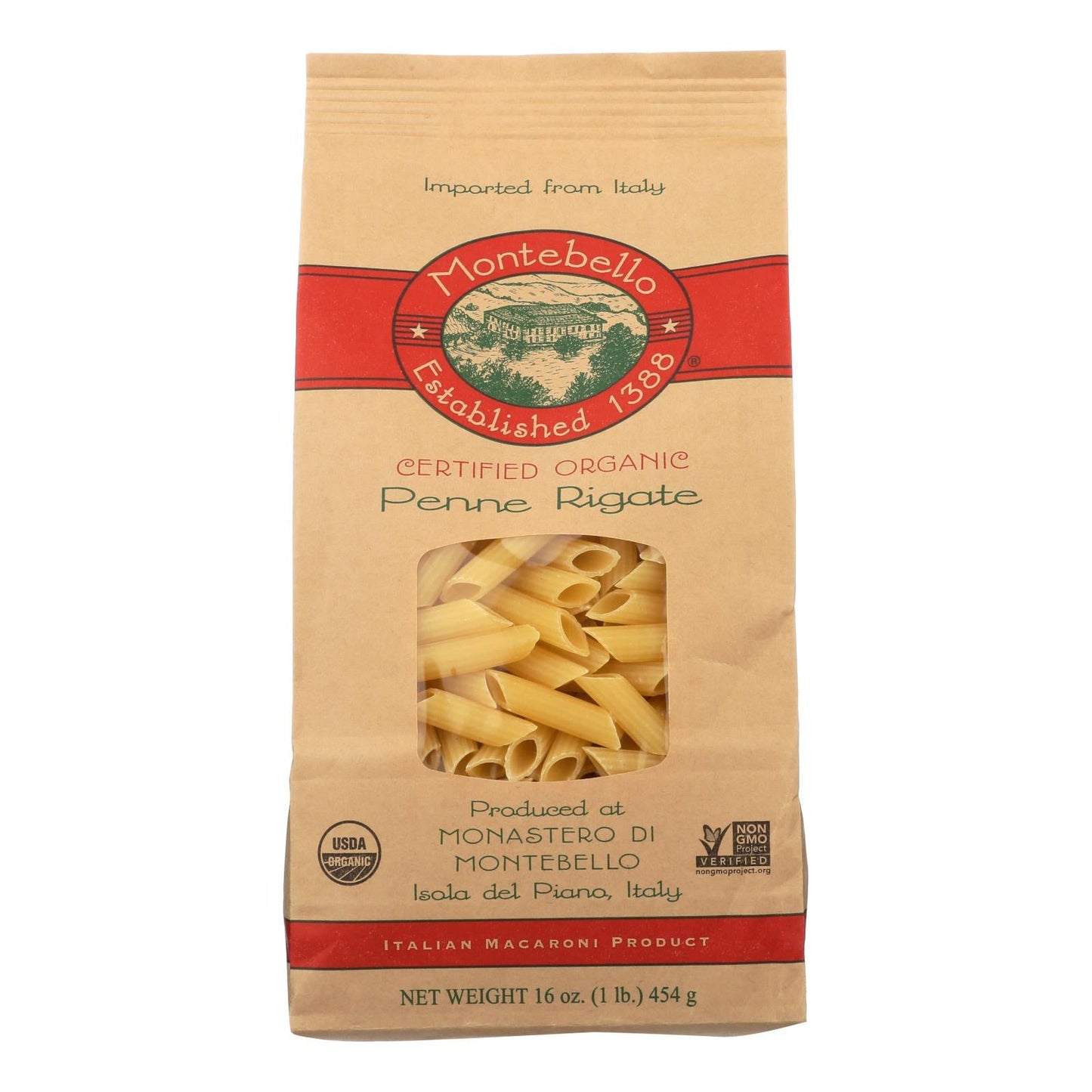 Montebello Organic Penne Rigate Pasta, 1 Lb. Pack of 12