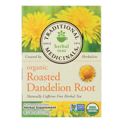 Traditional Medicinals Organic Roasted Dandelion Root Herbal Tea, 16 Tea Bags, Case of 6