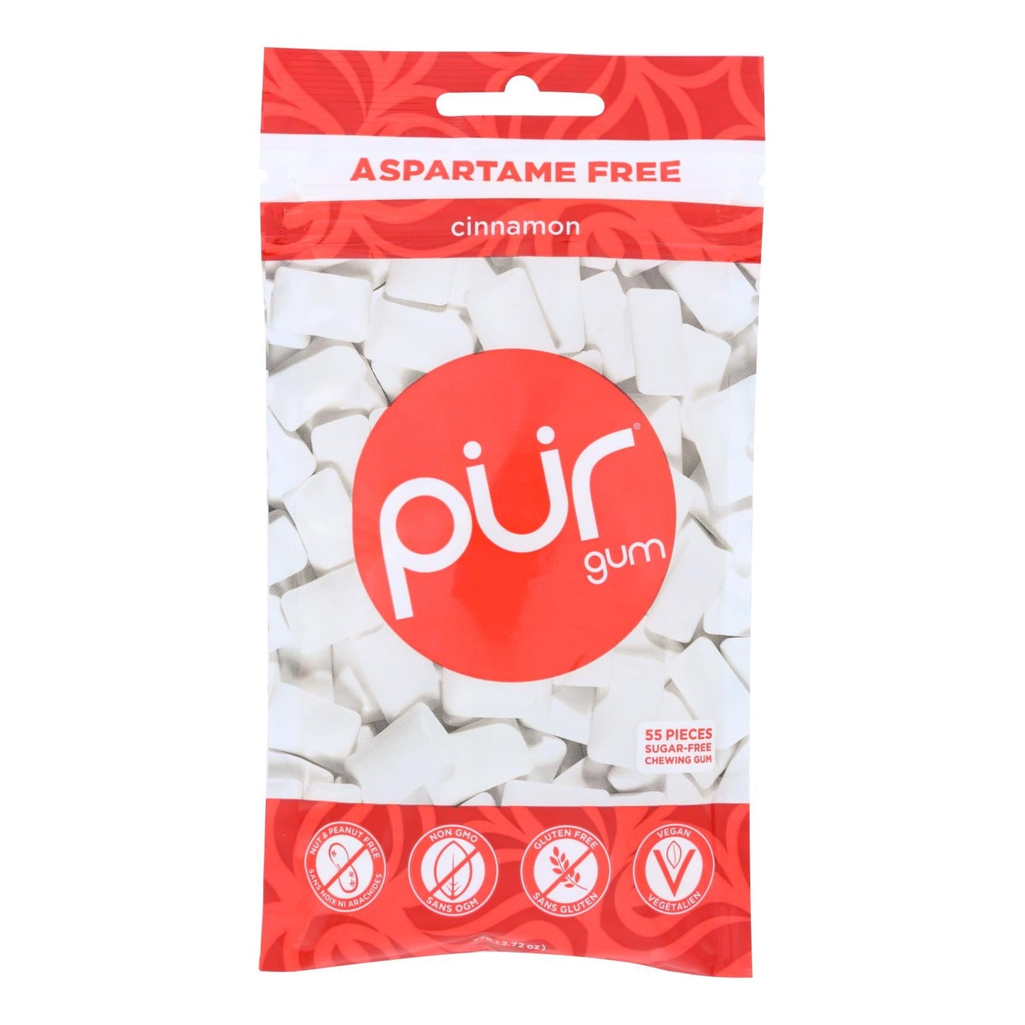 PUR Cinnamon Gum, Sugar-Free, 2.72 oz, Pack of 12