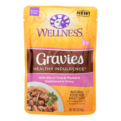 Wellness Pet Products Cat Food - Gravies with Bits of Tuna and Mackerel Smothered in Gravy (Pack of 24, 3 Oz.)