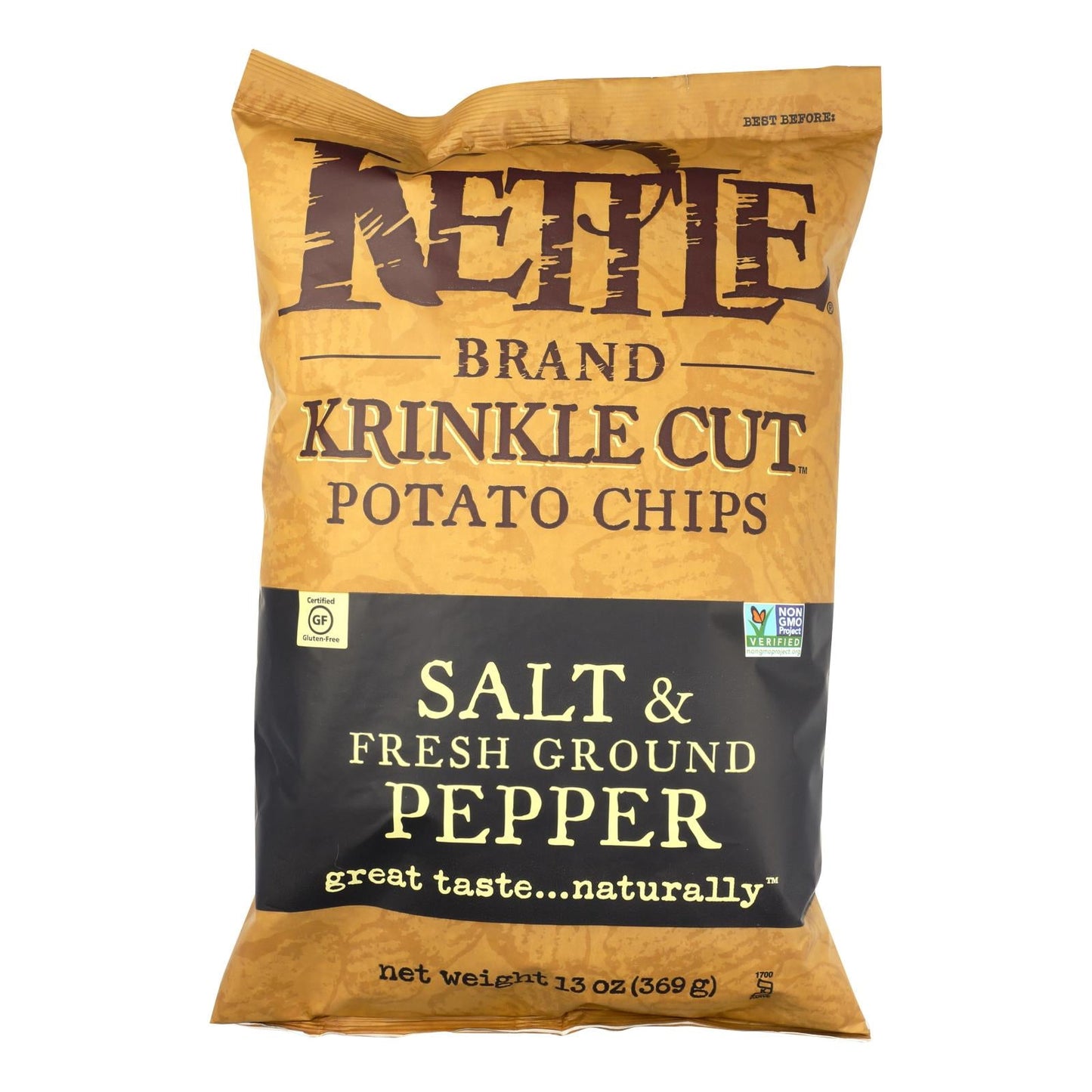 Kettle Brand Salt & Pepper Krinkle Cut Potato Chips, Premium Quality, (Pack of 9 - 13 Oz.)