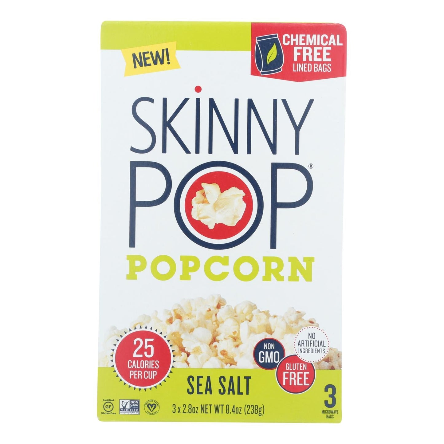 SkinnyPop Microwave Popcorn, Sea Salt | 3 Bags, 2.8 Oz. Ea.