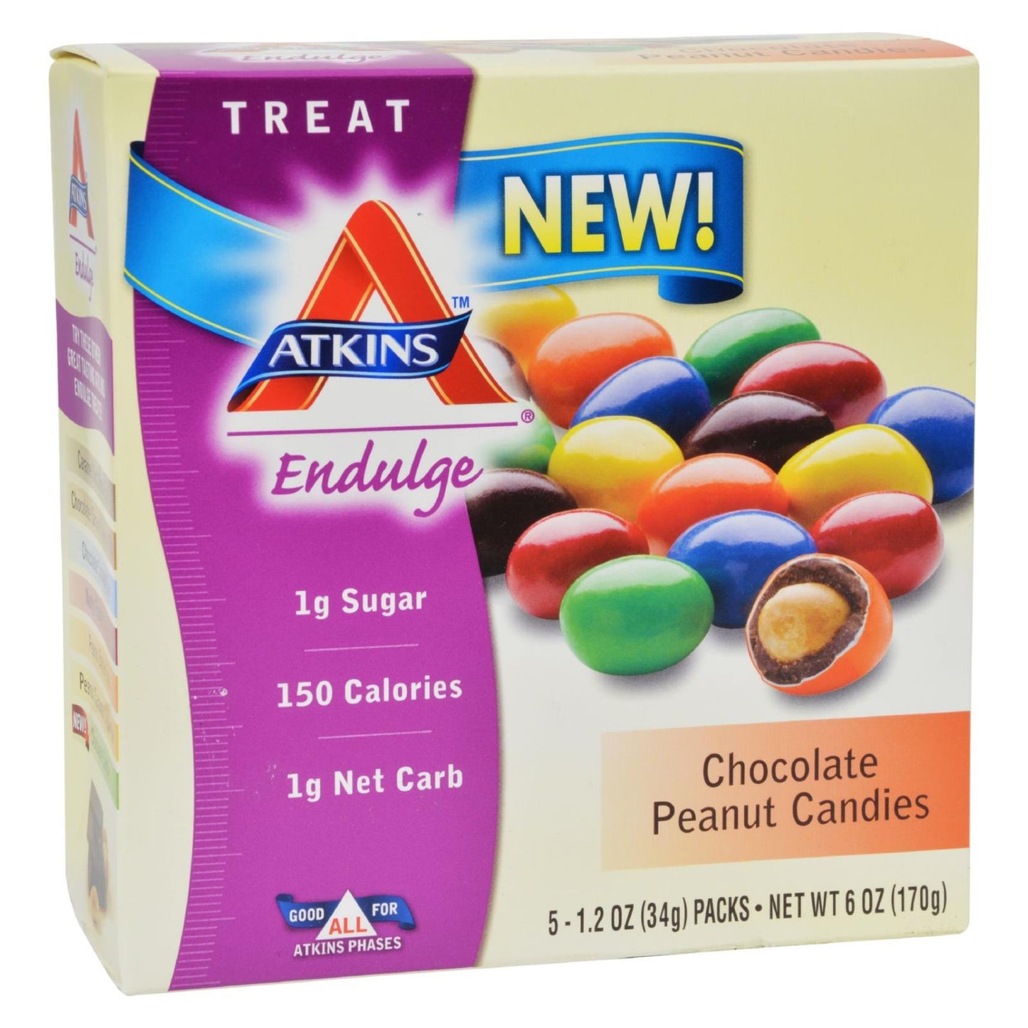 Atkins Endulge Chocolate Peanut Candies (Pack of 5 - 1.2 Oz Each)