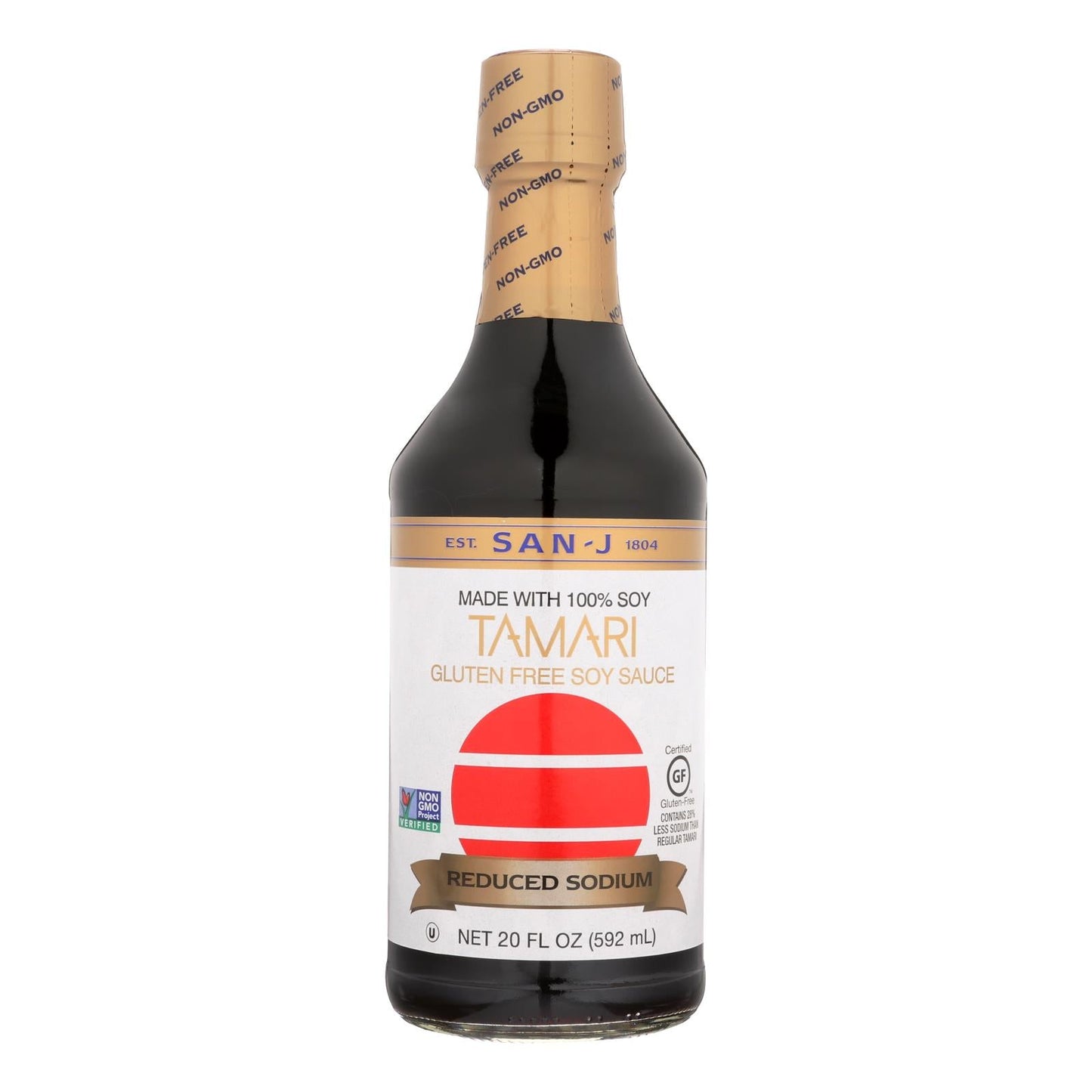 San-J Reduced Sodium Tamari Soy Sauce, 6 Pack, 20 oz Glass Bottles