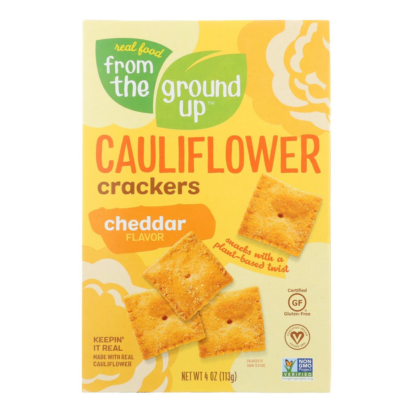 From The Ground Up Aged Cheddar Cauliflower Crackers, 4 oz, Pack of 6
