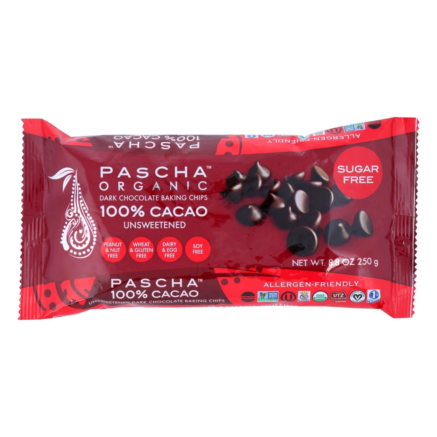 Pascha Dark Unsweetened Chocolate Chips (6-Pack of 8.8 Oz. Bags)