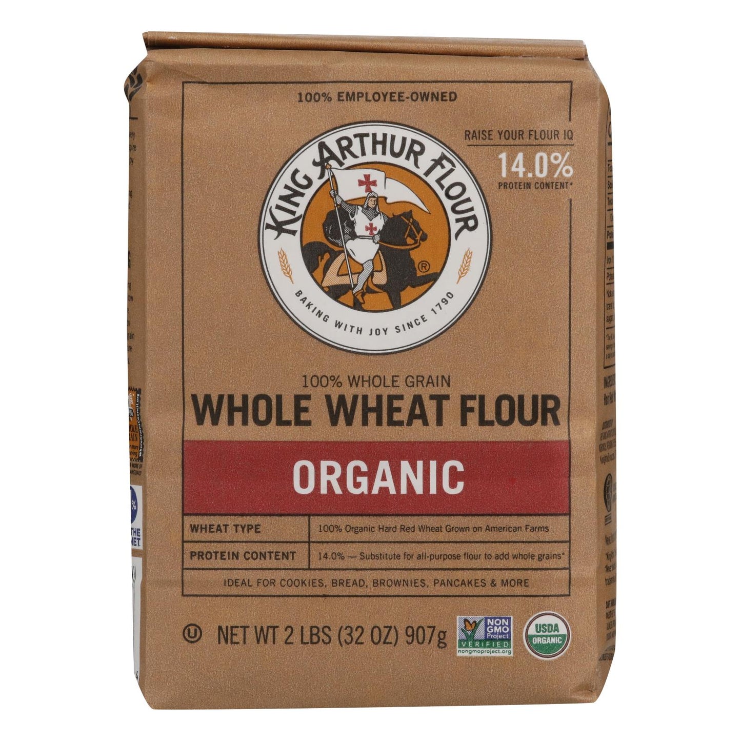 King Arthur 100% Whole Wheat Flour, Case of 12 (2 lb bags)
