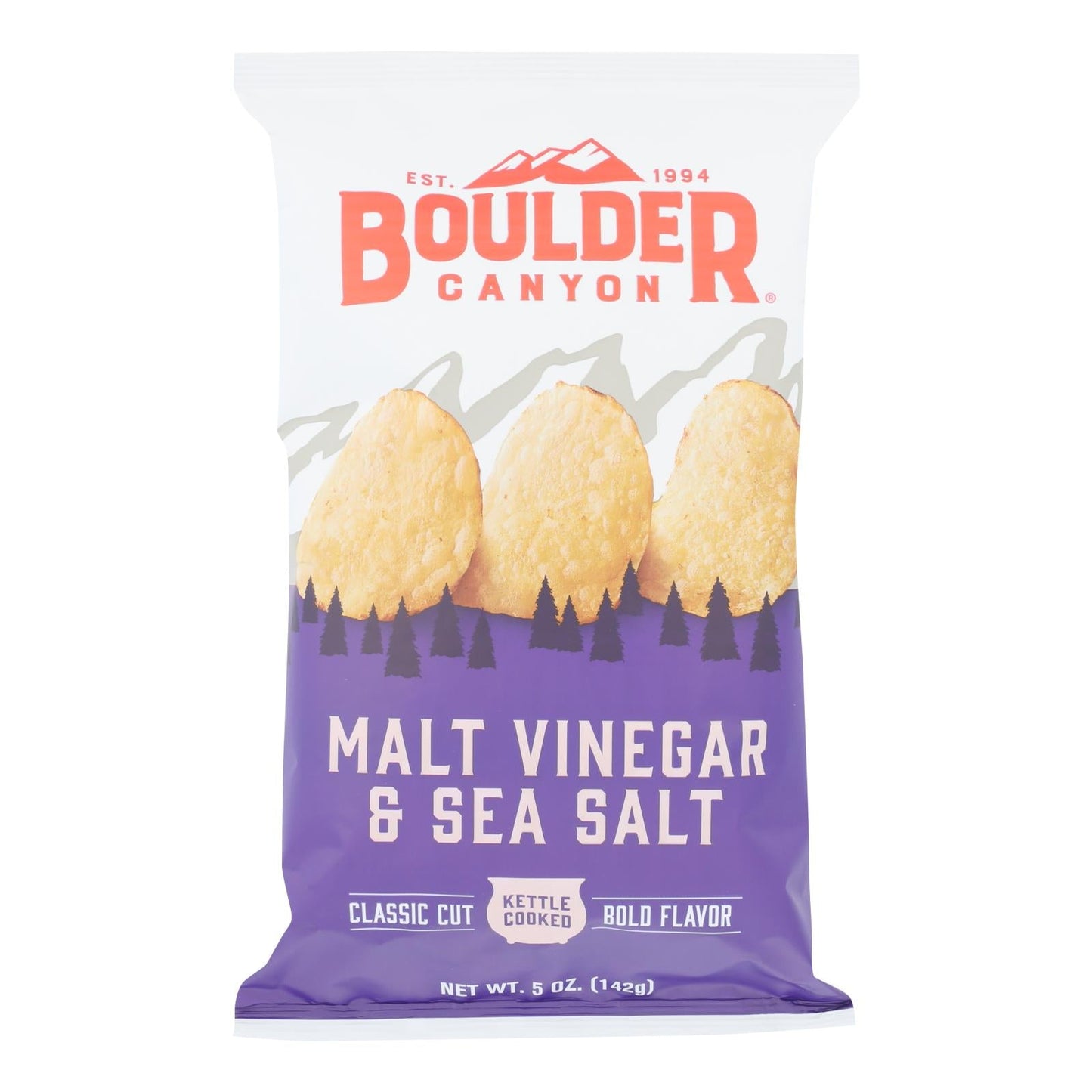 Boulder Canyon Kettle Chips, Malt Vinegar & Sea Salt, 5 oz, Pack of 12