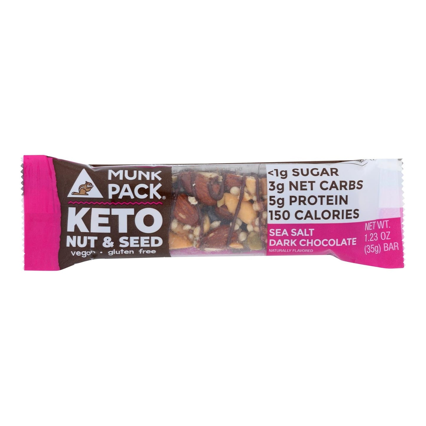 Munk Pack Keto Nut & Seed Bar, Sea Salt Dark Chocolate, 1.23 Oz., 12-Pack