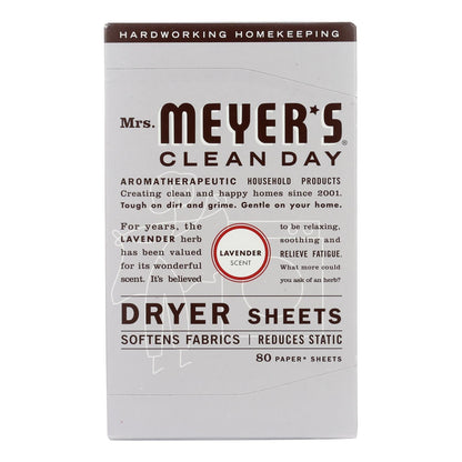 Mrs. Meyer's Clean Day Lavender Dryer Sheets, Pack of 12, 80 Sheet Count