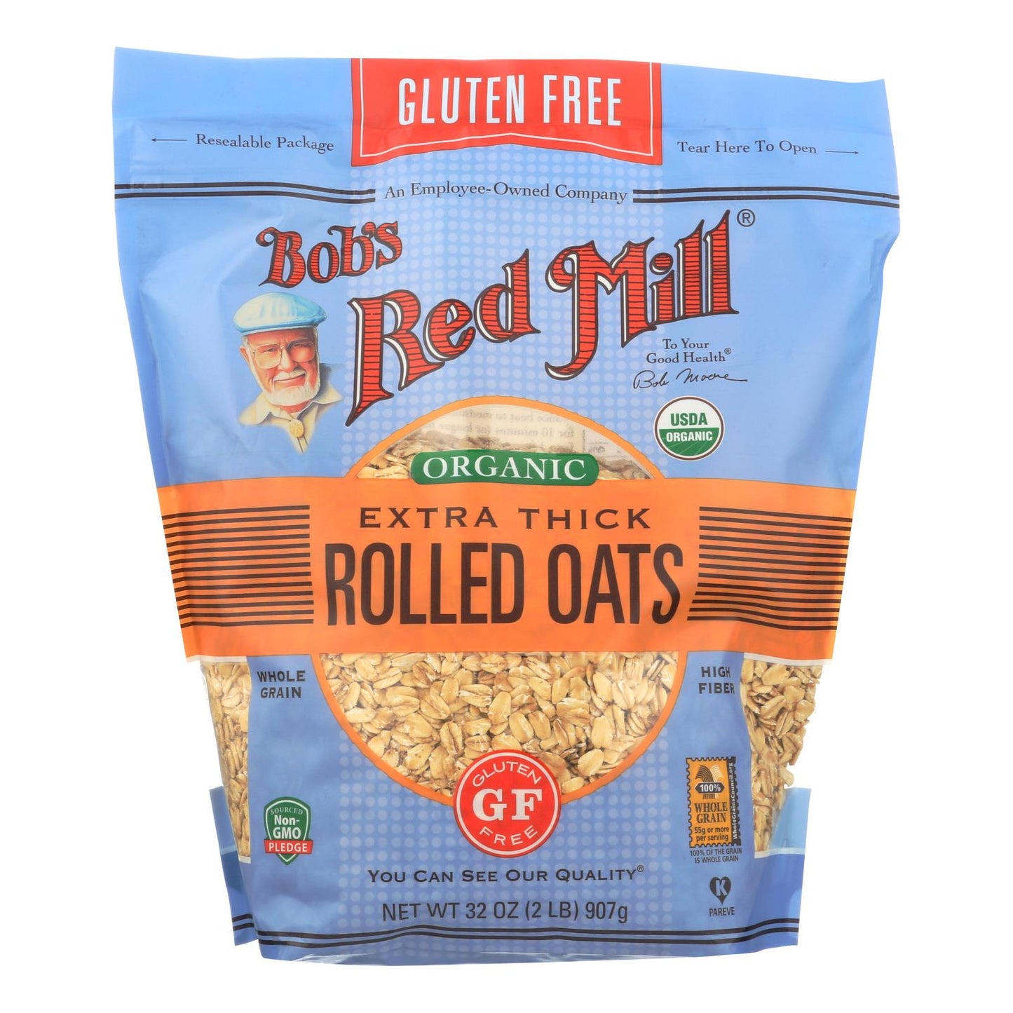 Bob's Red Mill Organic Thick Rolled Oats, Gluten-Free, Case of 4, 32 oz