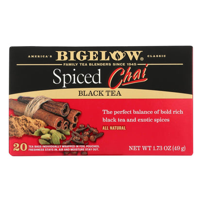 Bigelow Spiced Chai Black Tea Bags, Pack of 6 Boxes, 20 Bags Each.