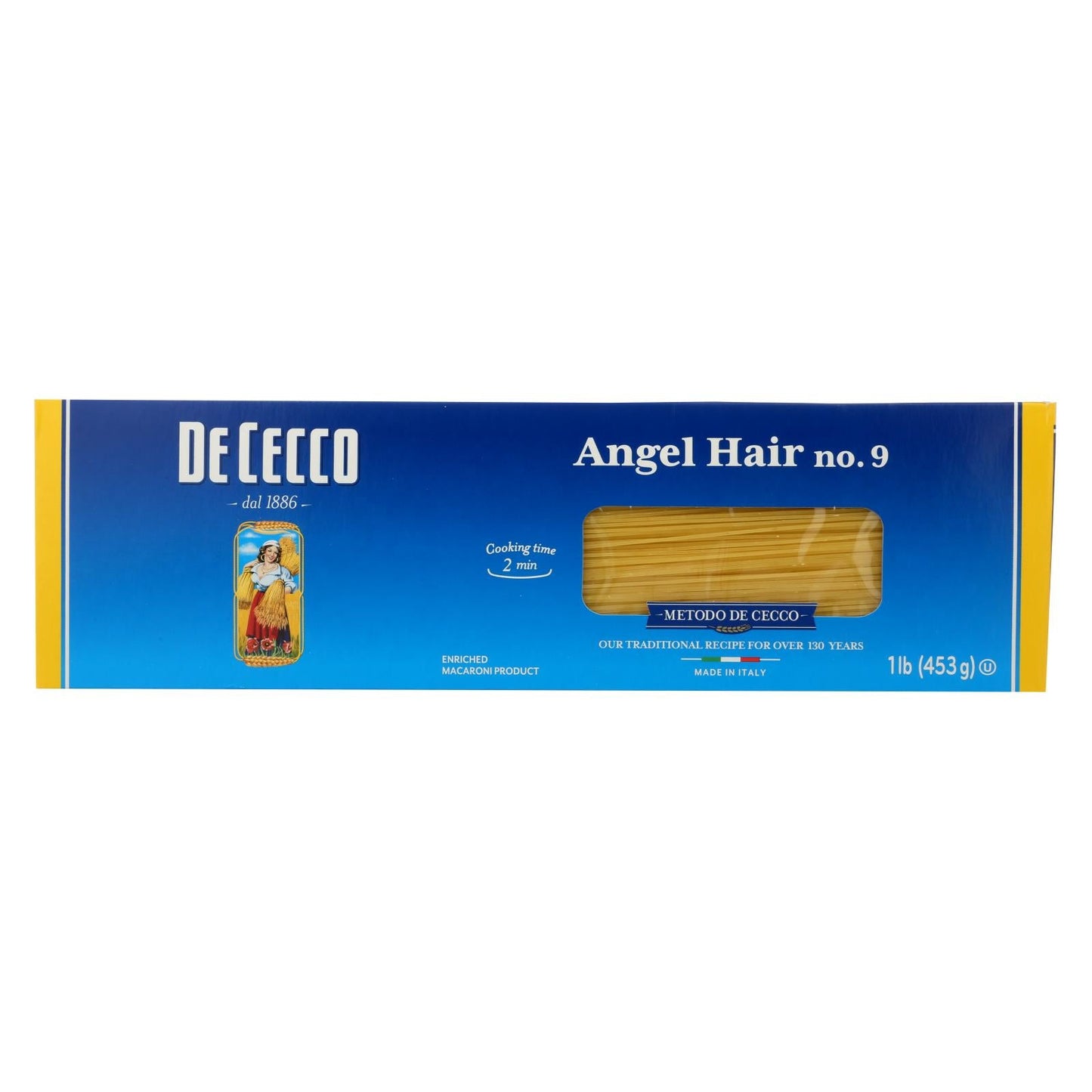 De Cecco Organic Pasta Angel Hair Capellini 16 Oz. - Case of 20