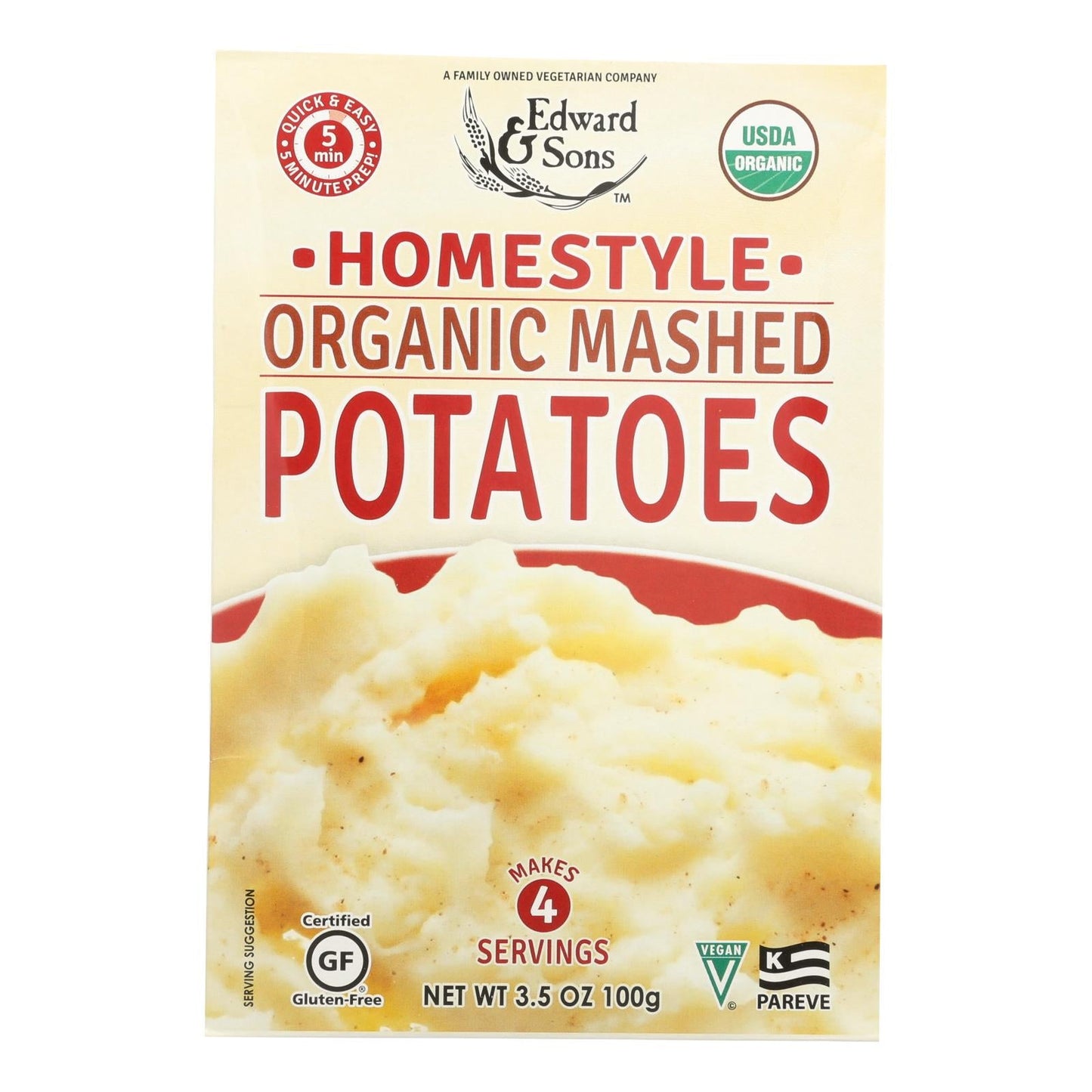 Edward And Sons Organic Homestyle Mashed Potatoes 6 Pack 3.5 Oz Each