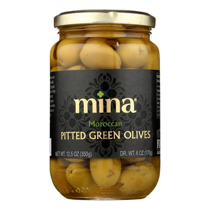 Mina Green Pitted Olives, 12.5 oz., Case of 6 — Mediterranean, Gluten-Free