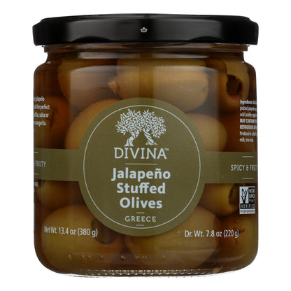 Divina Stuffed Green Olives with Spicy Jalapeños (Pack of 6 - 7.8 Oz.)